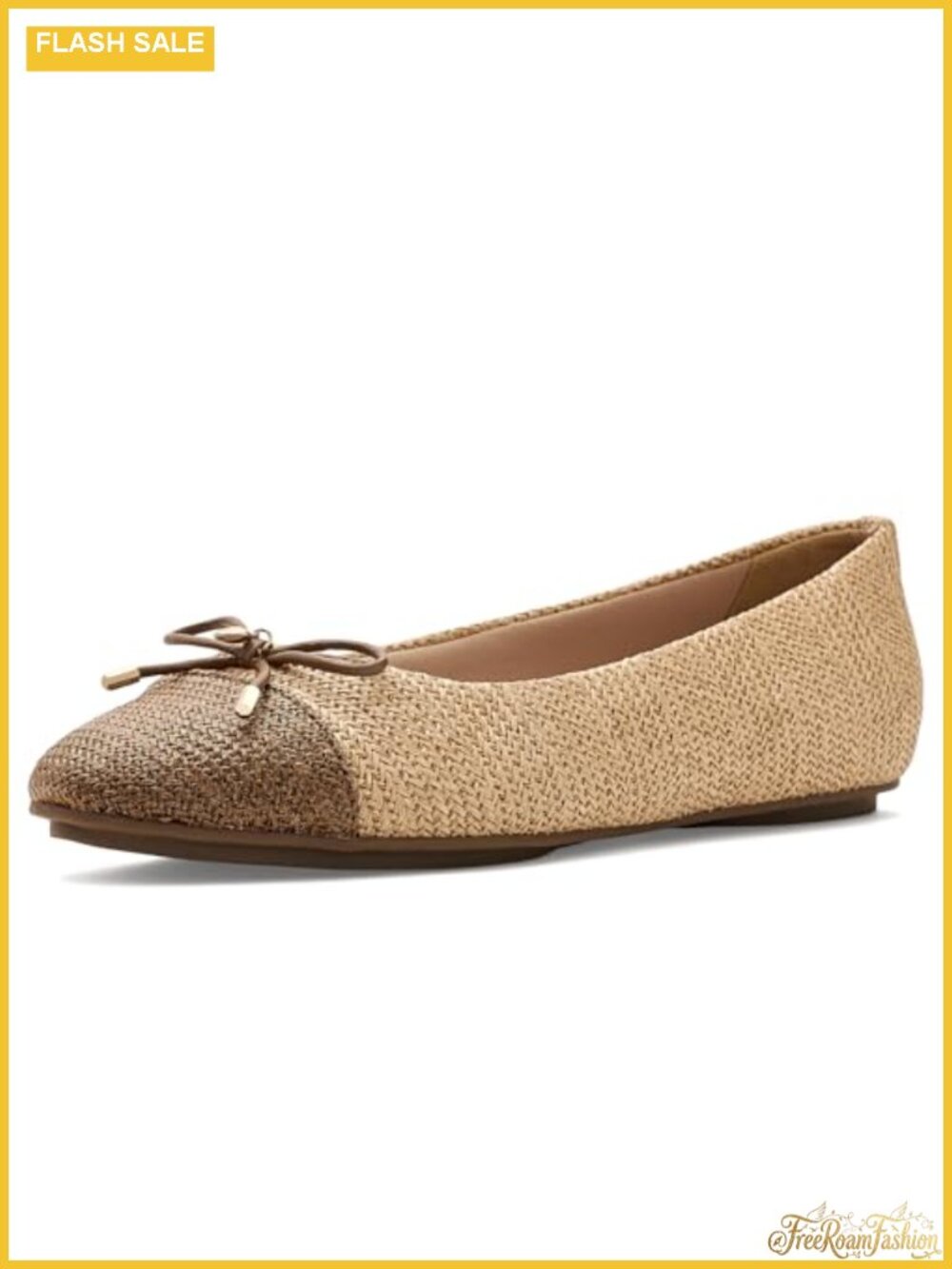 Ballet Flats with Fixed Bow & Contrast Cap Toe - Women's Flexible Design